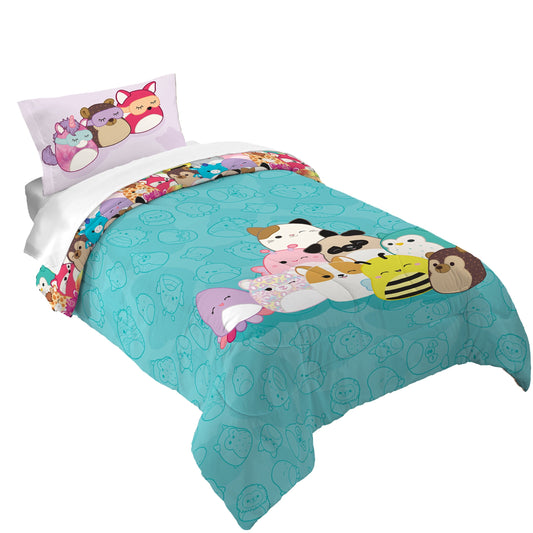 Fluffy Down Alternative Squishmallows Kids 2 Piece Teal Blue Reversible Comforter and Pillowcase set, Twin/full - All-Season Down Alternative Comforter Insert - Default Title