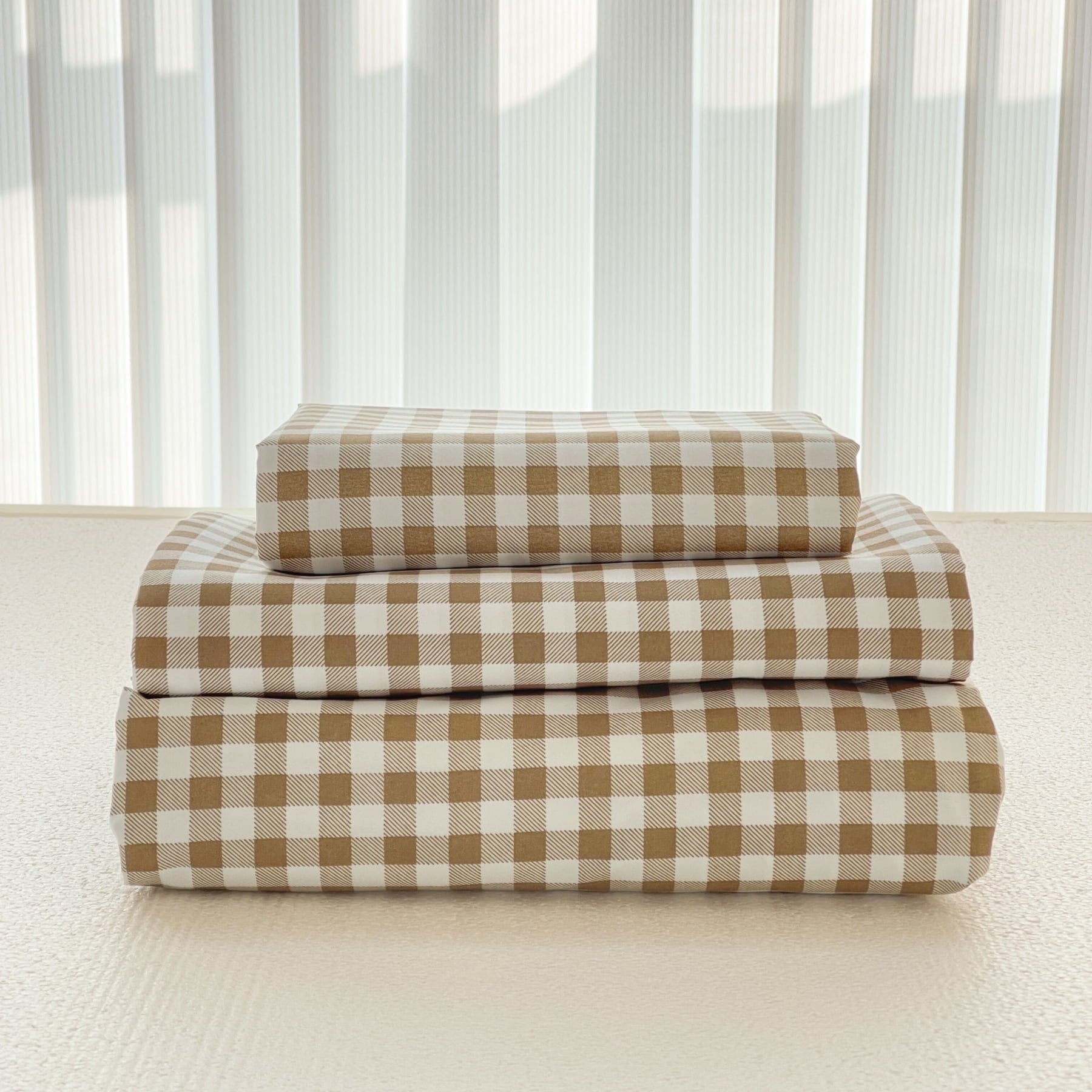 Premium Egyptian Cotton Sheet Set, Soft Brushed Microfiber Taupe Plaid Sheets, 4-Piece Brown Grid Set with Deep Pocket - Breathable Egyptian Cotton Flat & Fitted Sheets - Default Title