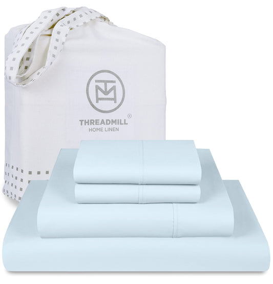 Premium Egyptian Cotton 100% Cotton King Bed Sheets Set - 4-Piece, 300 Thread Count, Lightweight Sateen, Light Blue - Breathable Egyptian Cotton Flat & Fitted Sheets - Default Title