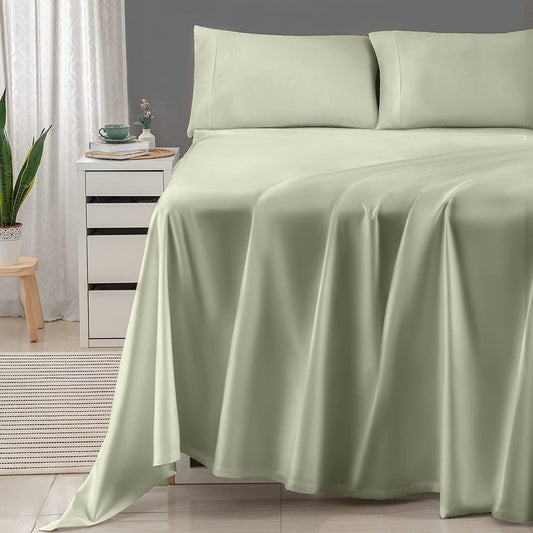 Ultra-Soft 600 Thread Count 4-Piece Queen Bed Sheet Set, Sateen Weave, Sage Green - Premium Ultra-Soft Pillowcase Pair for Sleeping - Default Title