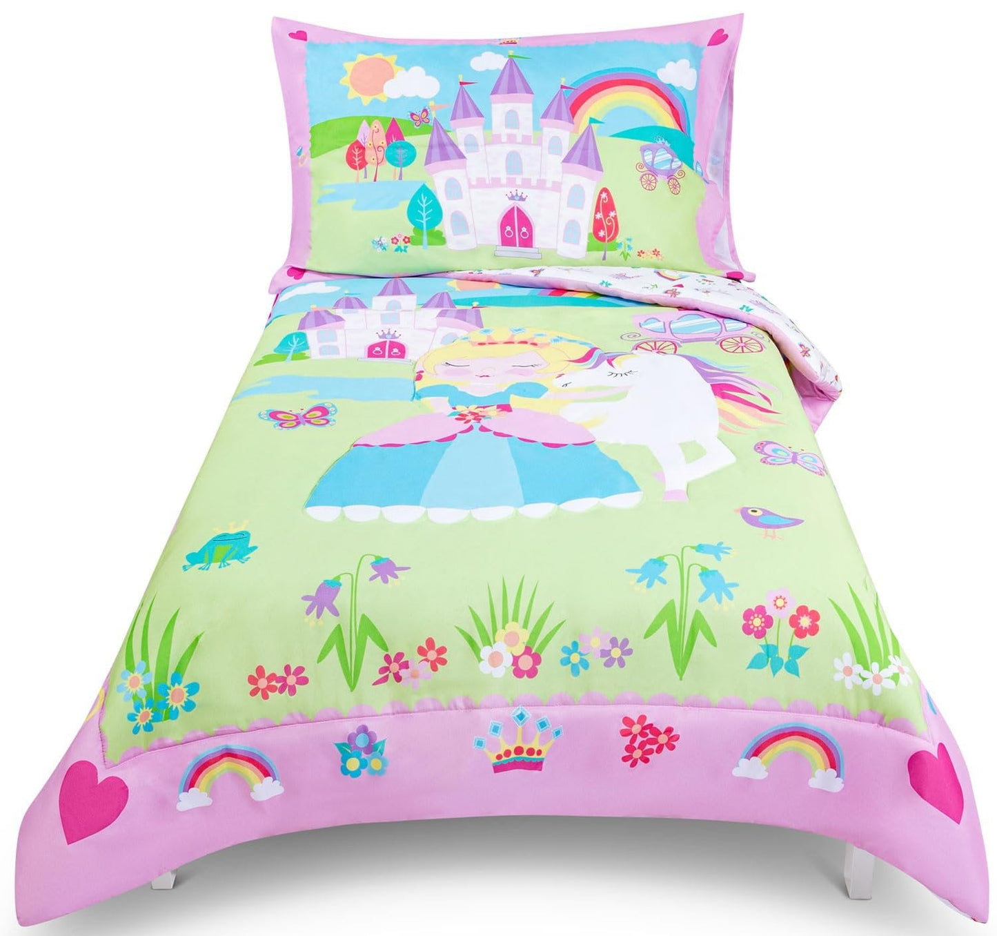 Heavyweight Warmth Princess Toddler Bedding Set for Girls - 4-Piece Toddler Bed Comforter Sets for Girls, Reversible Comforter & Pillowc... - Hypoallergenic Ultra-Fluffy Quilt for Winter - Default Title