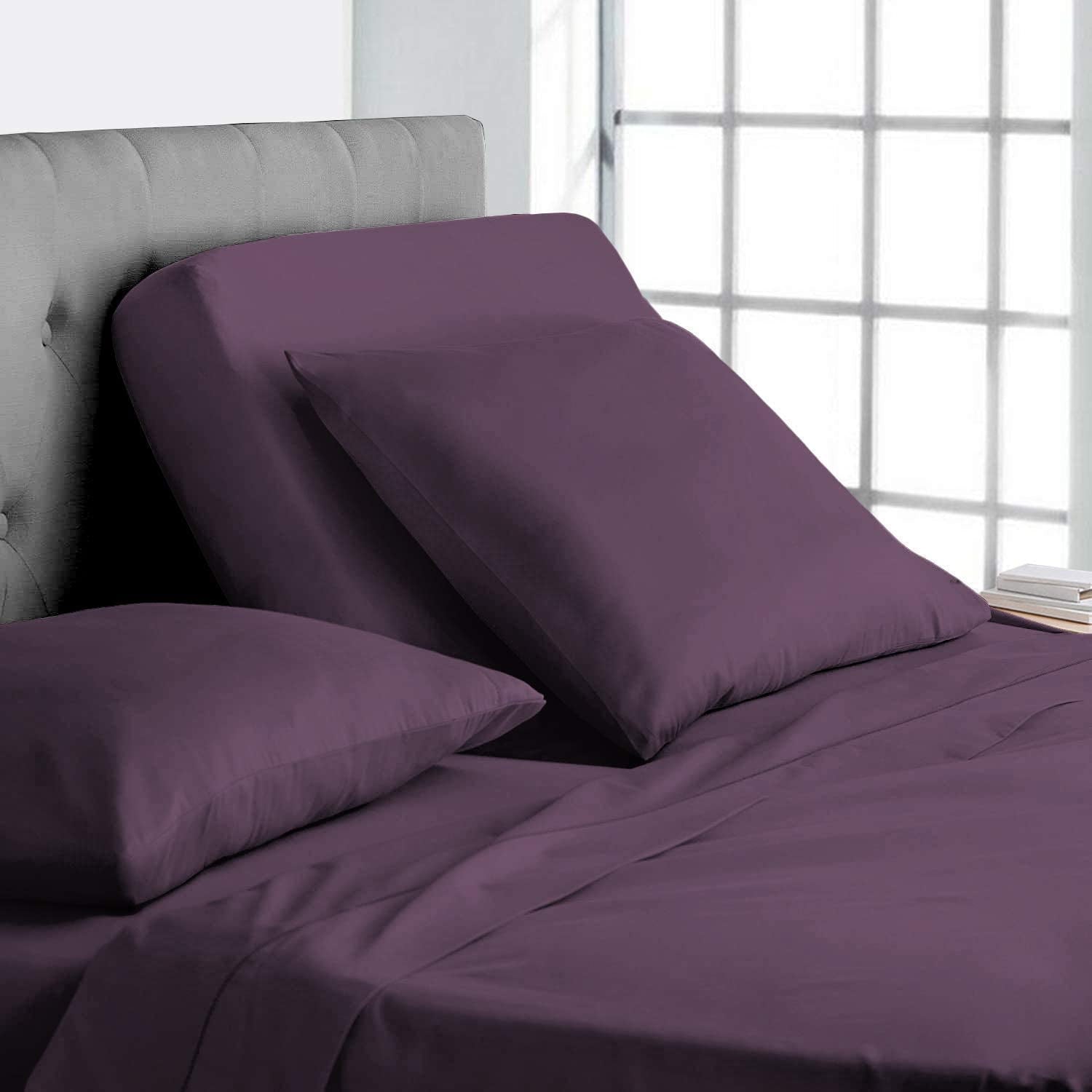 Cooling Sateen Top Split-King: Adjustable King Bed Sheets - Bed Sheet Set - 100% Egyptian Cotton - 800 Thread Count - 15 Inch Deep P... - Premium Ultra-Soft Pillowcase Pair for Sleeping - Default Title