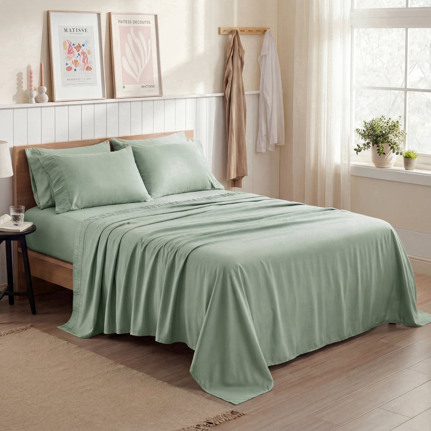 Ultra-Soft Queen Sheets Set, 4 Pieces Deep Pockets Cooling Soft Polyester Microfiber Bed Sheets Set, Sea Foam Green - Premium Ultra-Soft Pillowcase Pair for Sleeping - Default Title