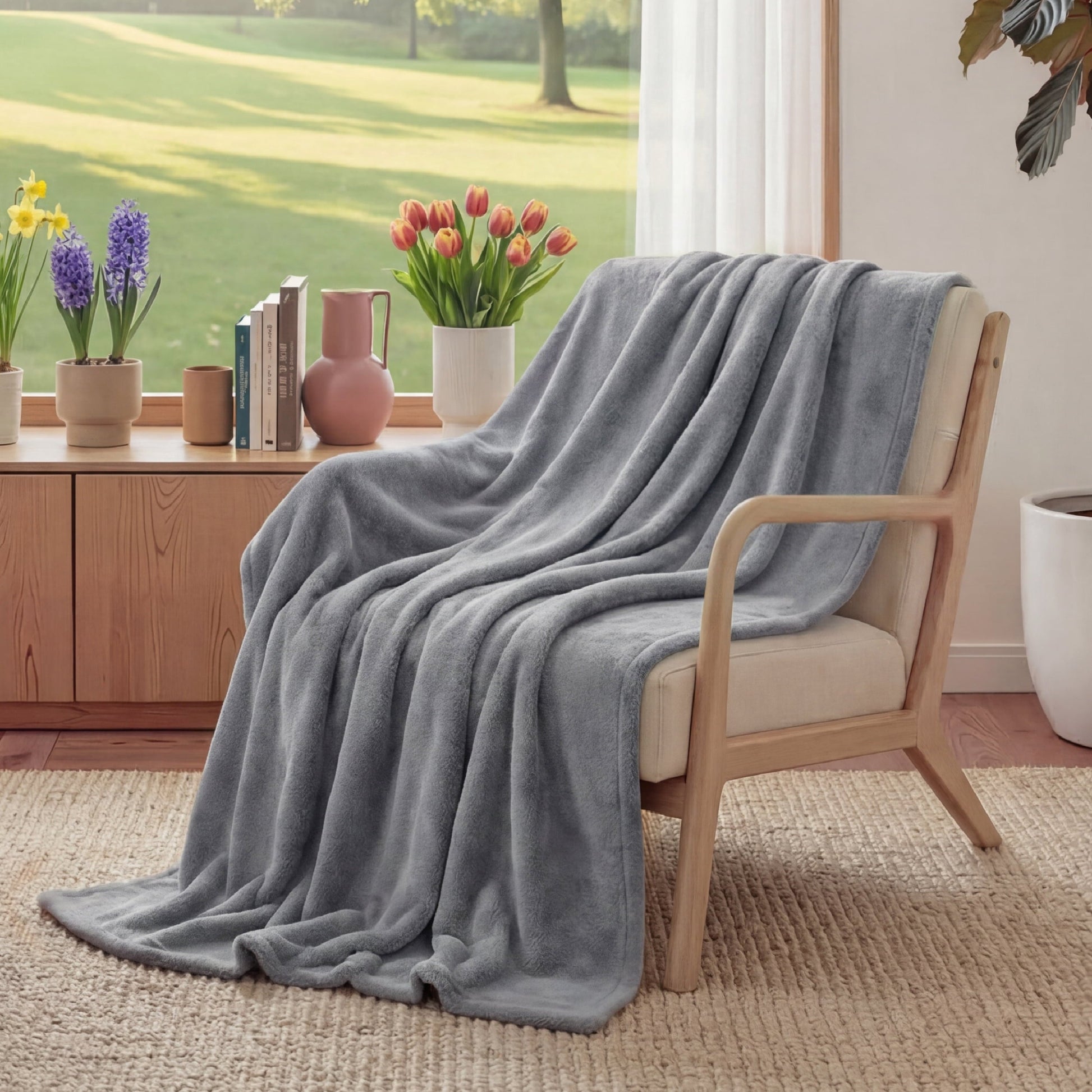 Reversible Sherpa Fleece Throw Blanket for Couch Grey, Lightweight Plush Fuzzy Cozy Soft Blankets and Throws for Sofa, 50x60 inches - Luxury Knitted Decorative Throw Blanket with Fringes - Default Title