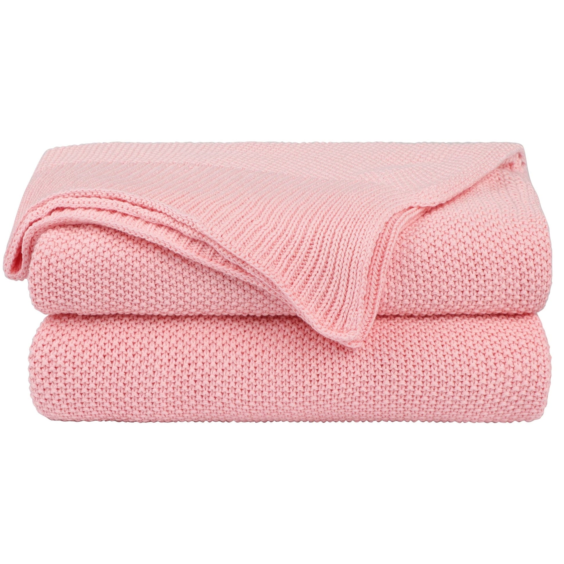 Reversible Sherpa Pure Cotton Soft Cable Knit Throw Blanket Pink 50" x 70" - Luxury Knitted Decorative Throw Blanket with Fringes - Default Title