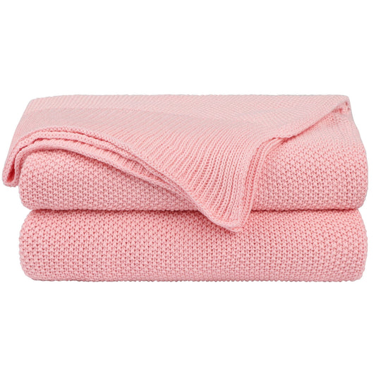Reversible Sherpa Pure Cotton Soft Cable Knit Throw Blanket Pink 50" x 70" - Luxury Knitted Decorative Throw Blanket with Fringes - Default Title