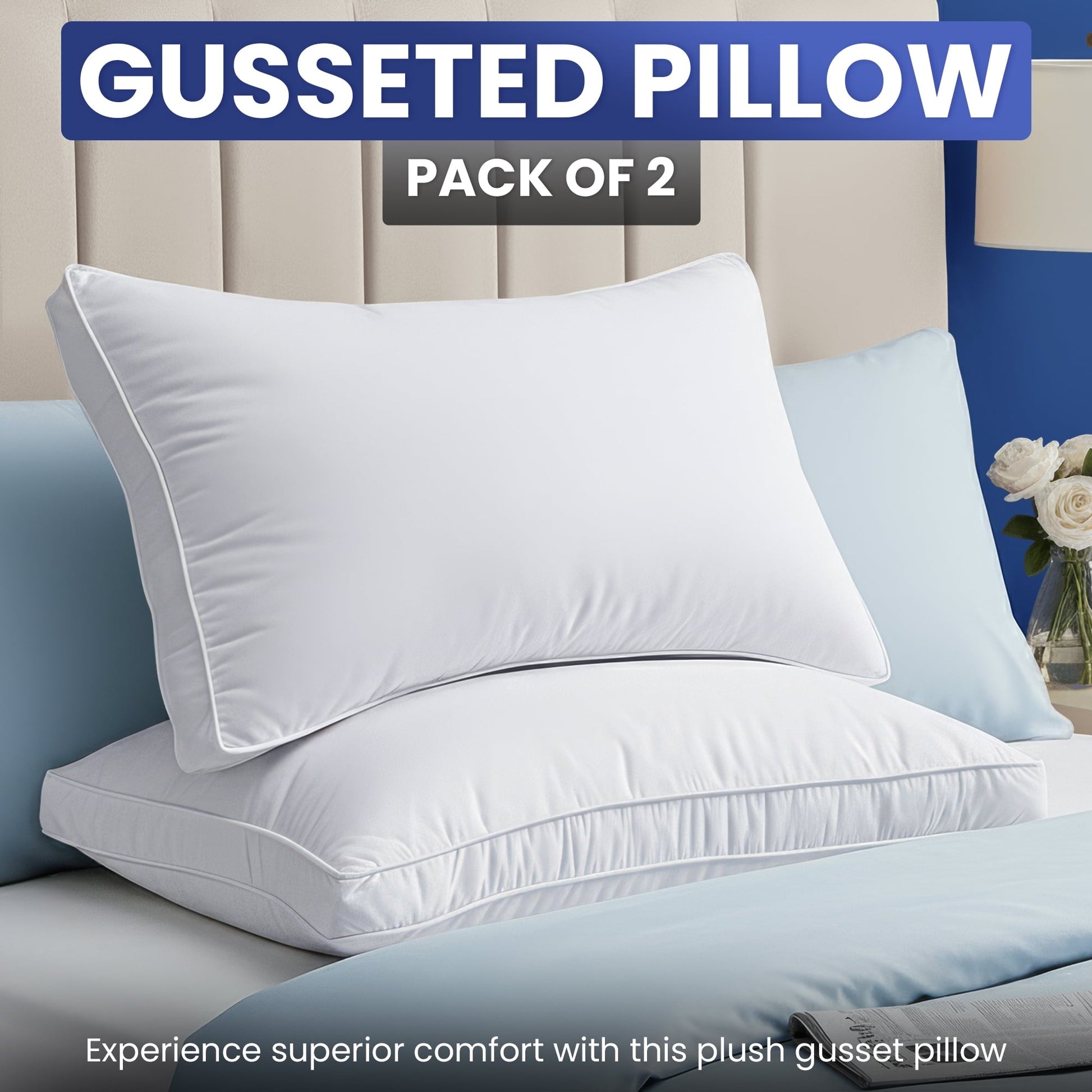 Fluffy Shredded Queen Bed Pillow, 26"L x 18" W, Set of 2, Soft and High-Quality, Gusseted Pillow for All Sleep Positions (White) - Hotel Quality Plush Sleeping Pillows - Default Title