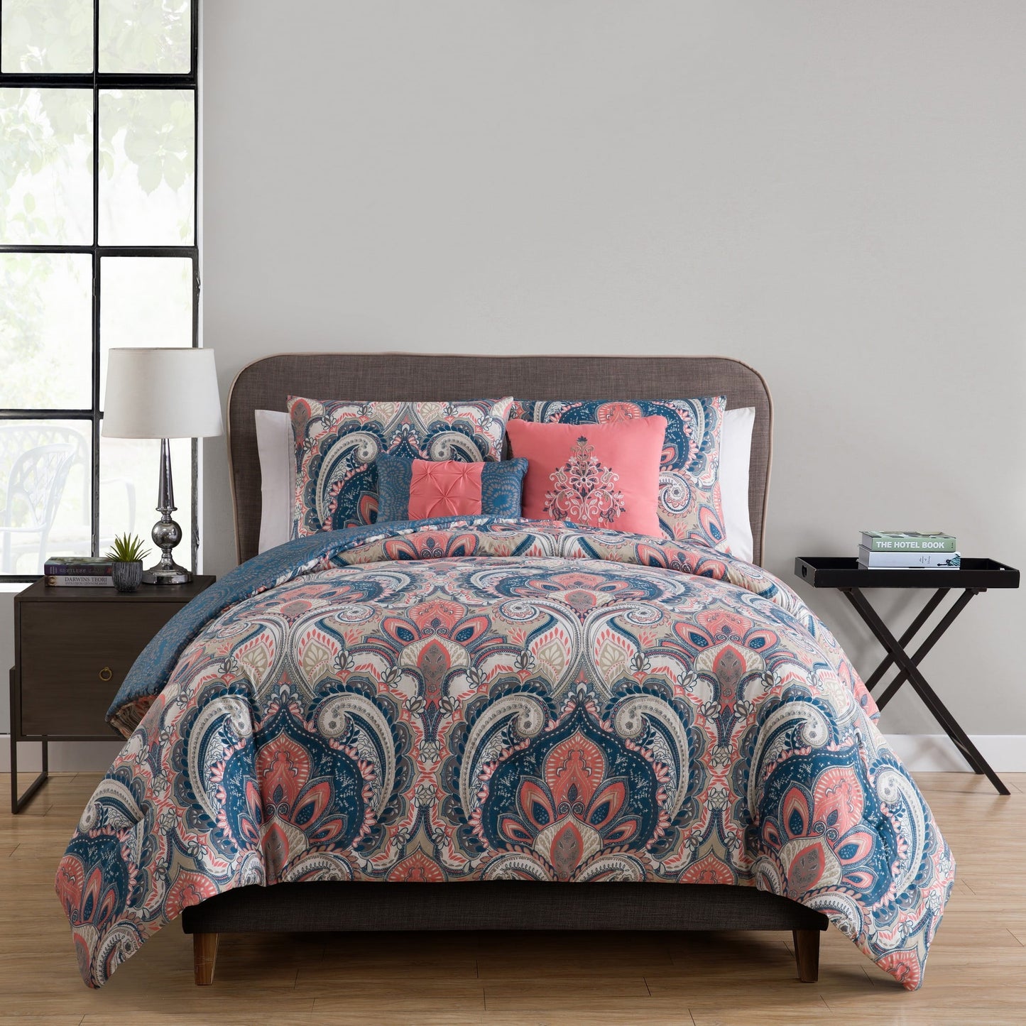 Hypoallergenic Cloud Casa Real 5-Piece Coral Damask Reversible Comforter Set, King, Adult, Unisex - Luxurious Quilted Duvet Cover Set - Default Title