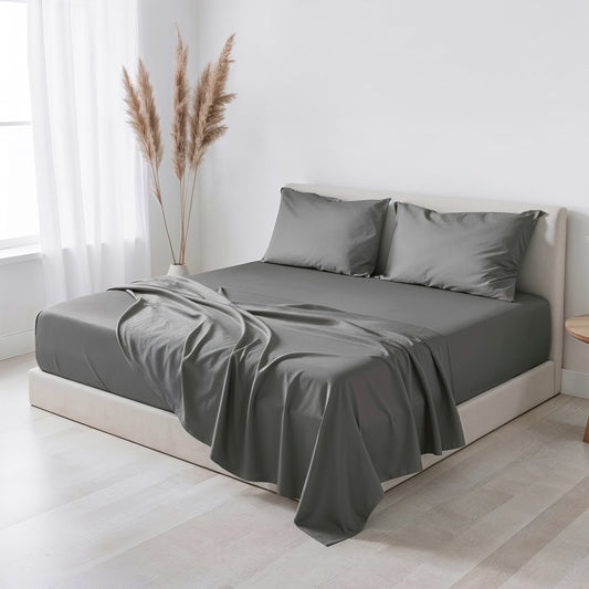 Wrinkle-Resistant Virtu Bed Sheets Set, Deep Pocket Rayon Derived 4 Piece Queen Sheets sets, Gray - Premium Ultra-Soft Pillowcase Pair for Sleeping - Default Title