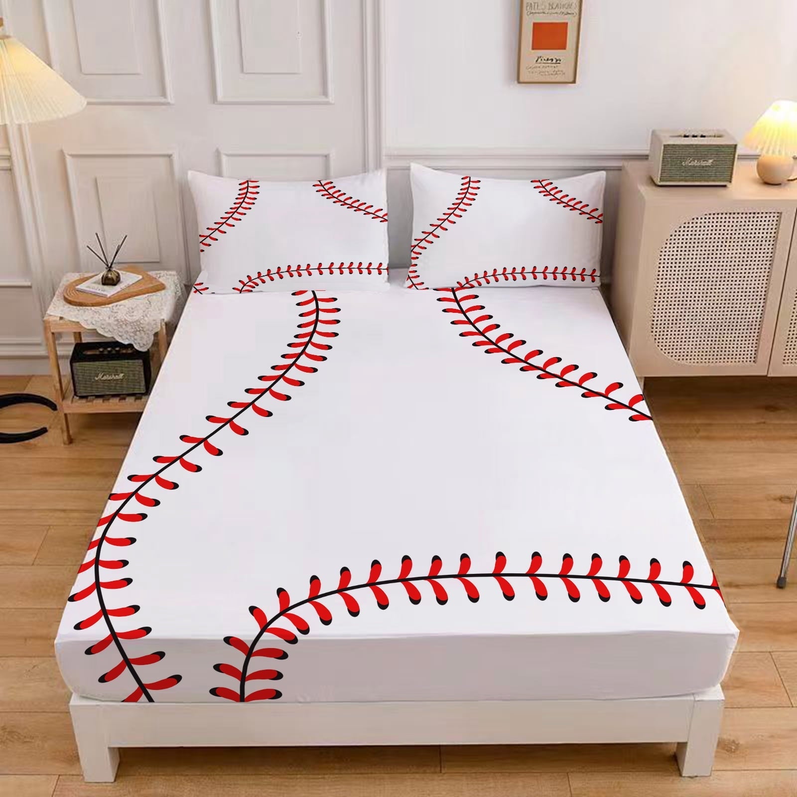 Premium Egyptian Cotton Baseball Sheet Set Sports Theme Bedding Set for Kids 3D Baseball Pattern Bed Sheets Baseball Games Bed Sheet Set Room... - Premium Ultra-Soft Pillowcase Pair for Sleeping - Default Title