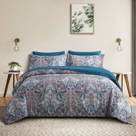 All-Season Boho Paisley Print Luxury Comforter Bed in a Bag Set Queen Size, Vintage Floral Medallions Microfiber Bedding Set - Hypoallergenic Ultra-Fluffy Quilt for Winter - Default Title