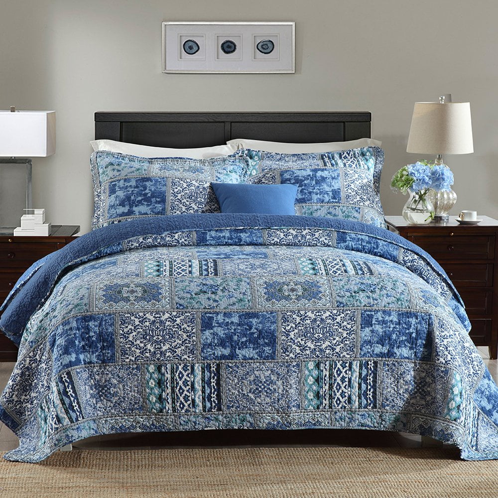 Hypoallergenic Cloud Quilt Comforter Cotton Bedding Set With Shams, Vintage Blue, King - Luxurious Quilted Duvet Cover Set - Default Title