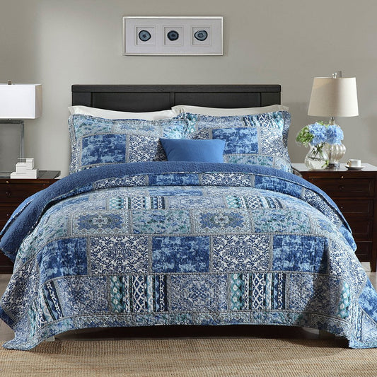 Hypoallergenic Cloud Quilt Comforter Cotton Bedding Set With Shams, Vintage Blue, King - Luxurious Quilted Duvet Cover Set - Default Title
