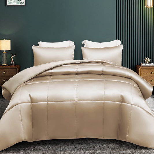 All-Season 3-Piece Reversible Silky Soft King Size Comforter Bedding Set, Luxurious Satin Comforters with 2 Satin Pillowcases, L... - Hypoallergenic Ultra-Fluffy Quilt for Winter - Default Title