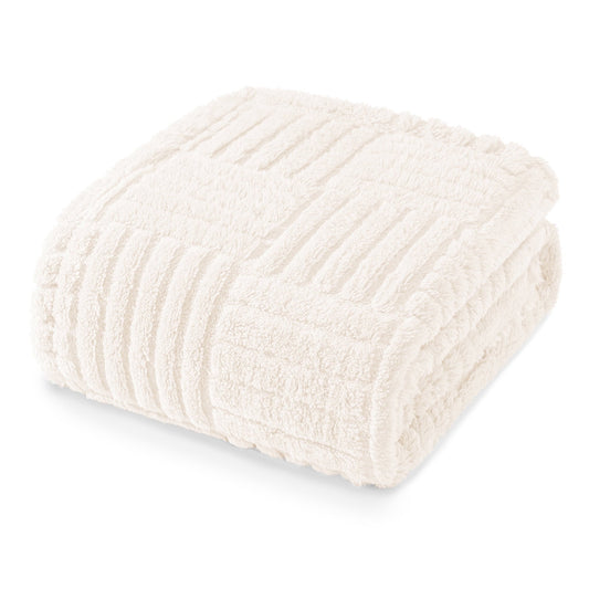 Reversible Sherpa Fluffy Fleece Throw Blanket 50"x60" for Couch, Bed, Sofa, Fuzzy Soft Cozy Throw with Decorative Jacquard Pattern for ... - Luxury Knitted Decorative Throw Blanket with Fringes - Default Title