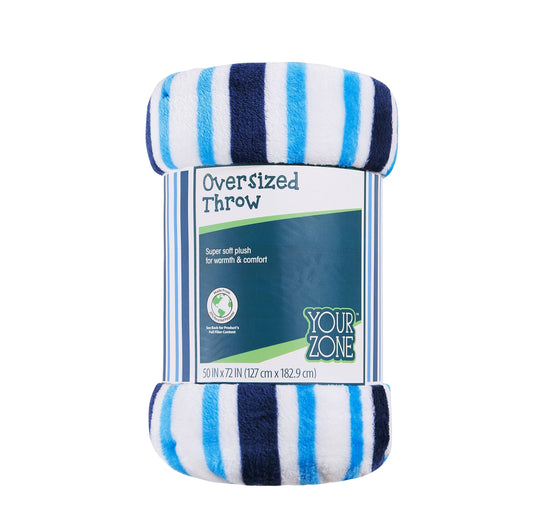Decorative Knitted Blue Stripes XL Oversized Throw Blanket, 72 x 50 inches, Great for a Kids Bedroom, Super Soft and Cozy - Super Soft Reversible Sherpa Flannel Blanket - Default Title
