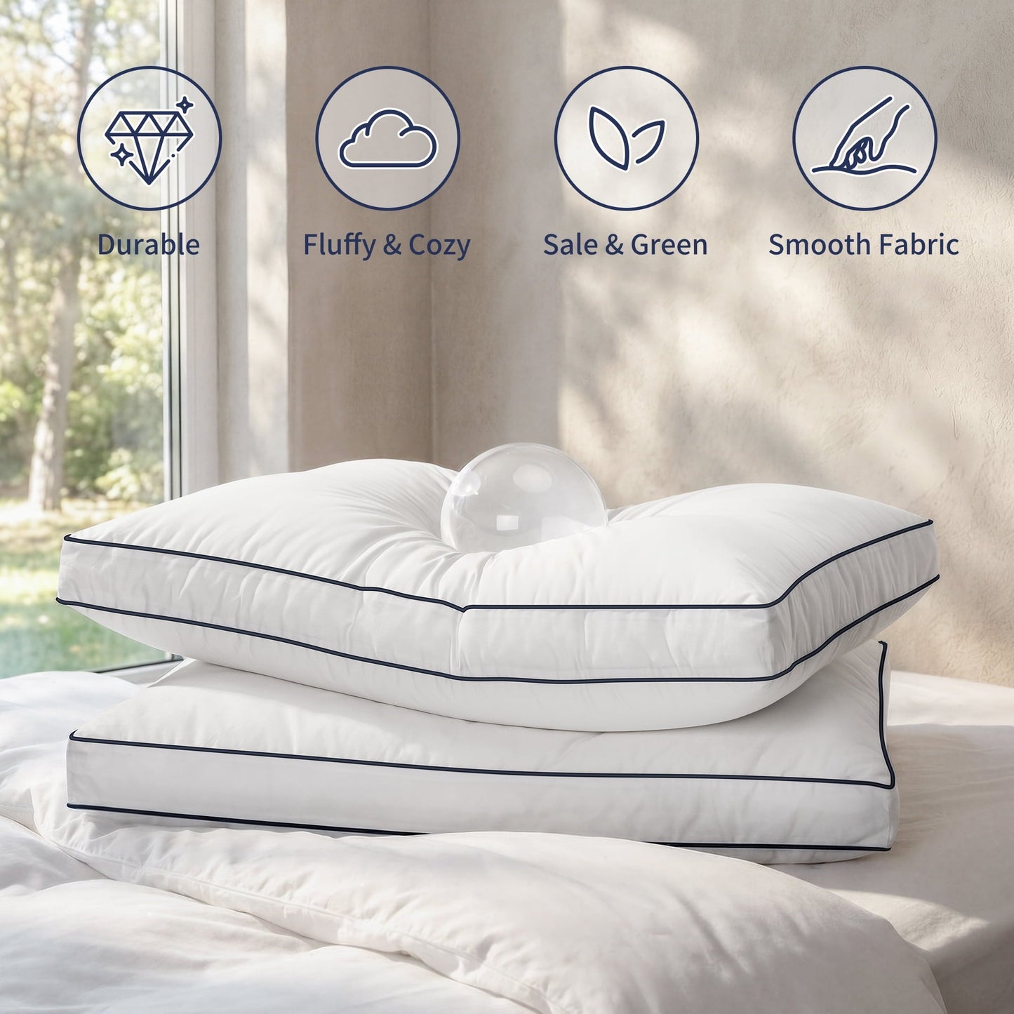 Orthopedic Support for Queen Size 2 Pack, Duck Feather and Shredded Memory Foam Soft Luxury Hotel Collection - Decorative Throw Pillow Cushion for Sofa & Bed Detail