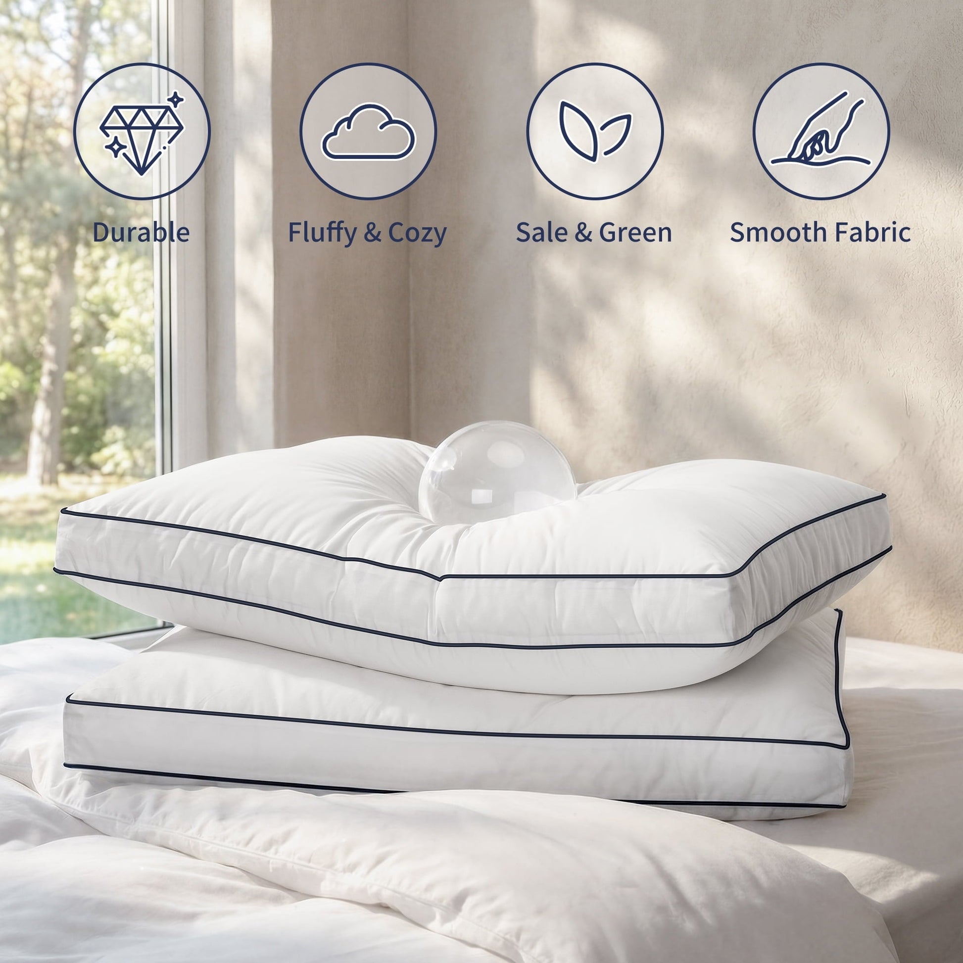 Orthopedic Support for Queen Size 2 Pack, Duck Feather and Shredded Memory Foam Soft Luxury Hotel Collection - Decorative Throw Pillow Cushion for Sofa & Bed Detail