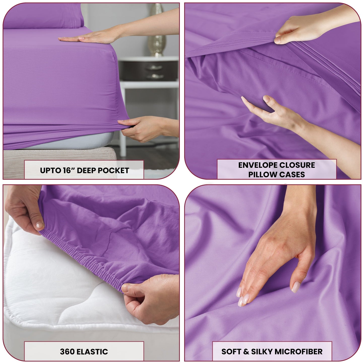 Wrinkle-Resistant Queen Size Sheets Set Brushed Microfiber High GSM, 4 Piece Sheet Set Upto 16 Inches Deep Pocket Bedding Sheets & Pillow - Cooling Hotel Quality Bedding Sheets and Pillowcases Detail