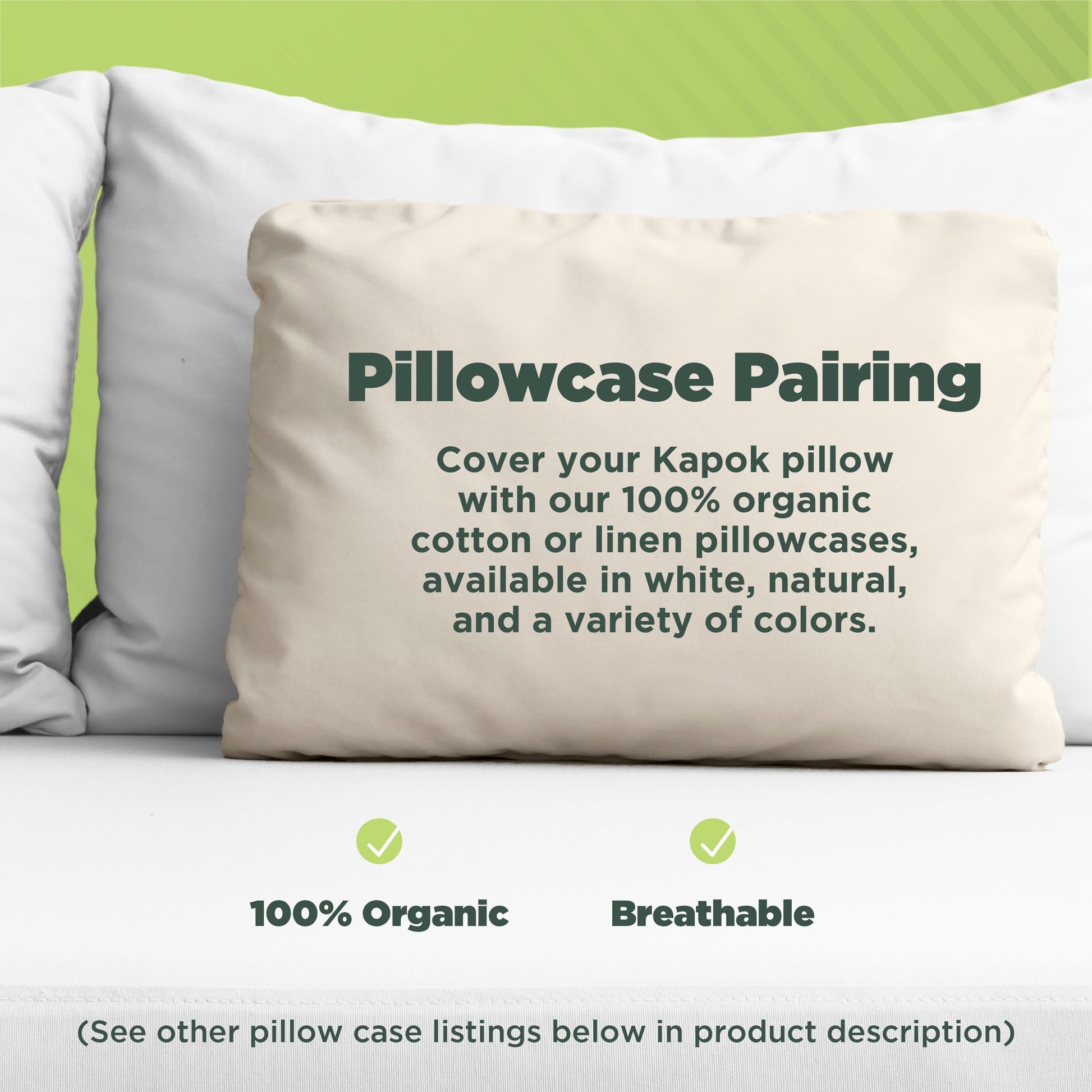 Decorative Plump Kapok 20x26" Standard Bed Pillow – Organic Cotton Fabric Soft Sleeping Pillow - Made in USA - Orthopedic Shredded Foam Bed Pillow Set Detail