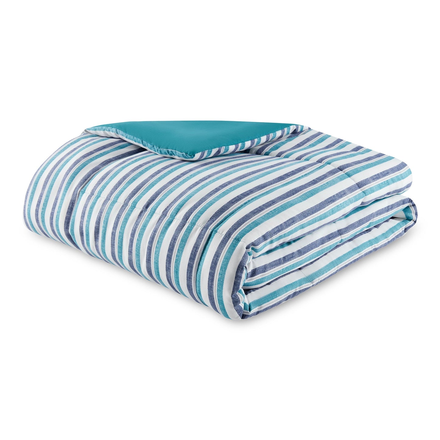 Heavyweight Warmth All in One Reversible Comforter and Sheet Set- 7 Piece, Queen, Blue Pinstripe - Hypoallergenic Ultra-Fluffy Quilt for Winter Detail