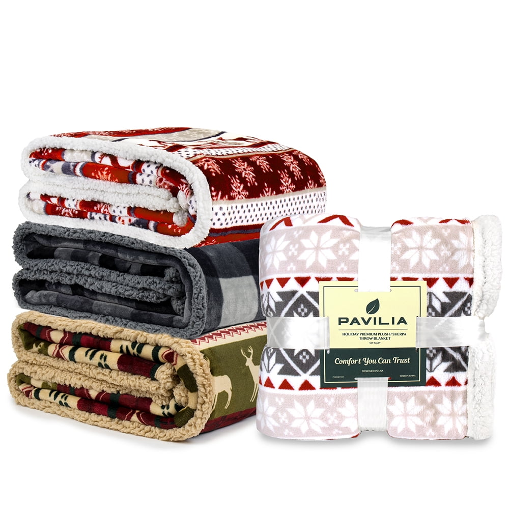 Reversible Sherpa Premium Plush Sherpa Throw Christmas Blanket | Soft, Warm, Cozy, Reversible Microfiber Winter Cabin Throw | Plaid Hol... - Lightweight Plush Warm Blanket for All Seasons Detail