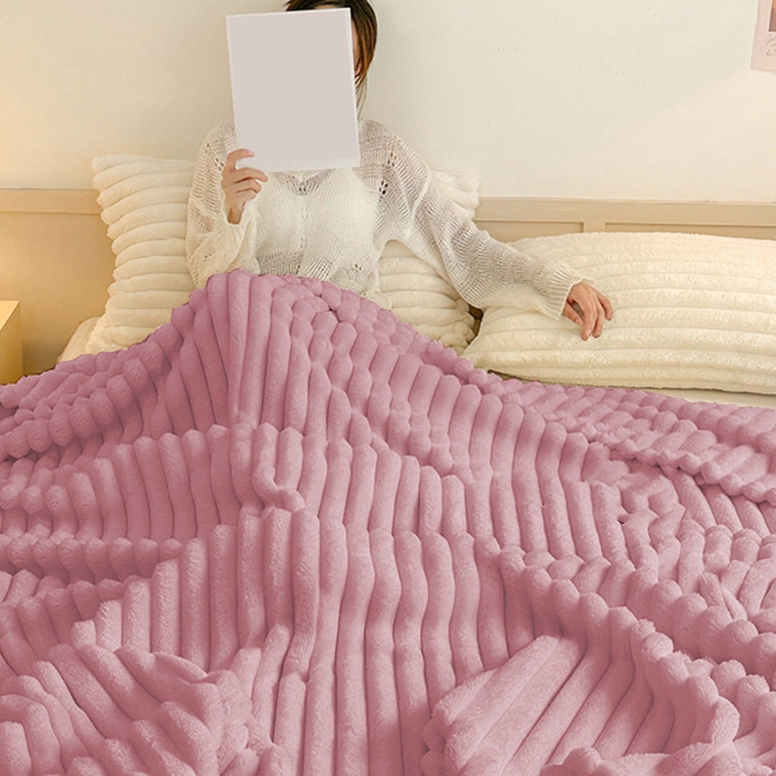 Cozy Fleece Faux Fur Throw Blanket for Couch, Soft and Thick Double Layer Throw Blanket, Lightweight Plush Fuzzy Luxury Winter Bl... - Luxury Knitted Decorative Throw Blanket with Fringes Detail
