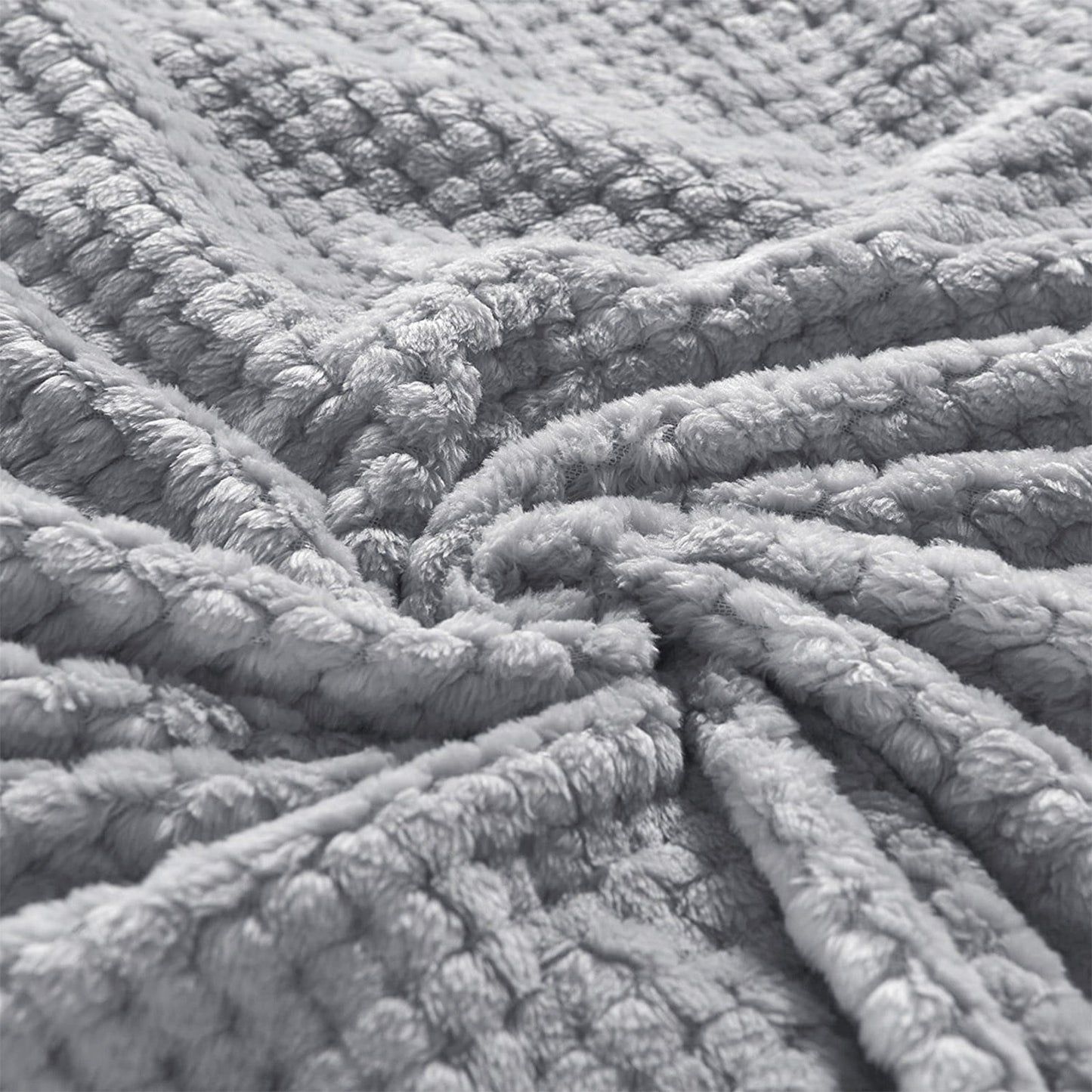 Reversible Sherpa Waffle Textured Extra Large Fleece Blanket, Super Soft and Warm Throw Blanket for Couch, Sofa and Bed (Light Grey, 50... - Luxury Knitted Decorative Throw Blanket with Fringes Detail
