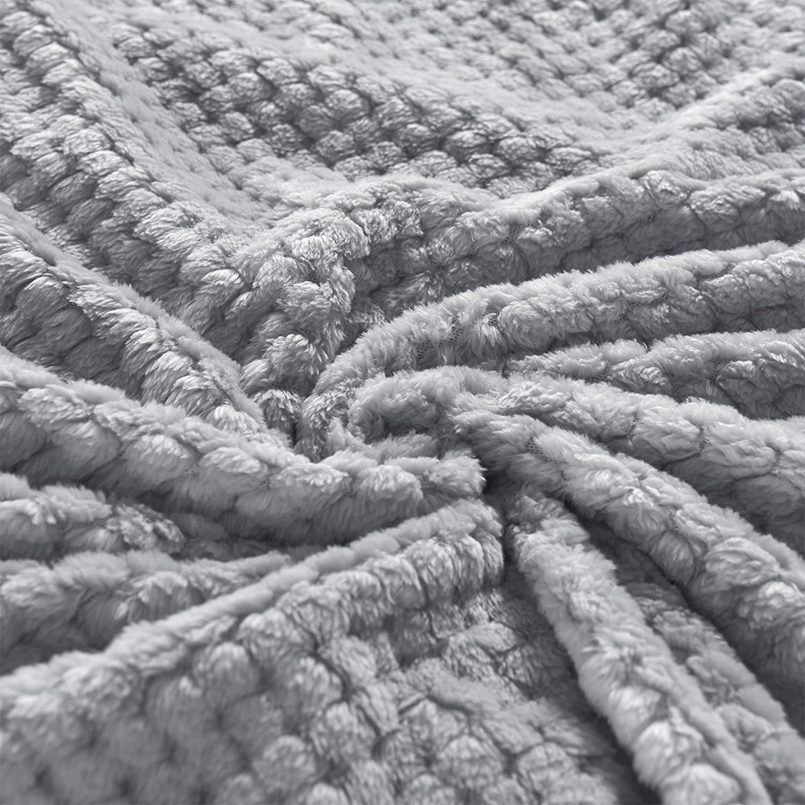 Reversible Sherpa Waffle Textured Extra Large Fleece Blanket, Super Soft and Warm Throw Blanket for Couch, Sofa and Bed (Light Grey, 50... - Luxury Knitted Decorative Throw Blanket with Fringes Detail