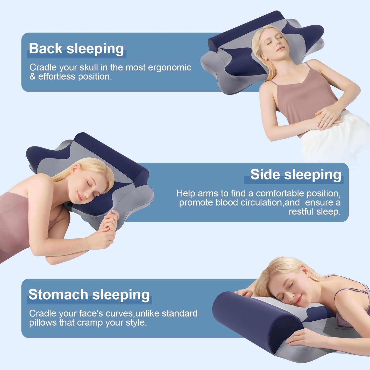 Orthopedic Support Cooling Bed Pillow for Neck & Shoulder Pain Relief, Cervical Support Comfort Pillow for Side Back Stomach Sleeper, Er... - Ergonomic Memory Foam Pillow for Neck Pain Support Detail