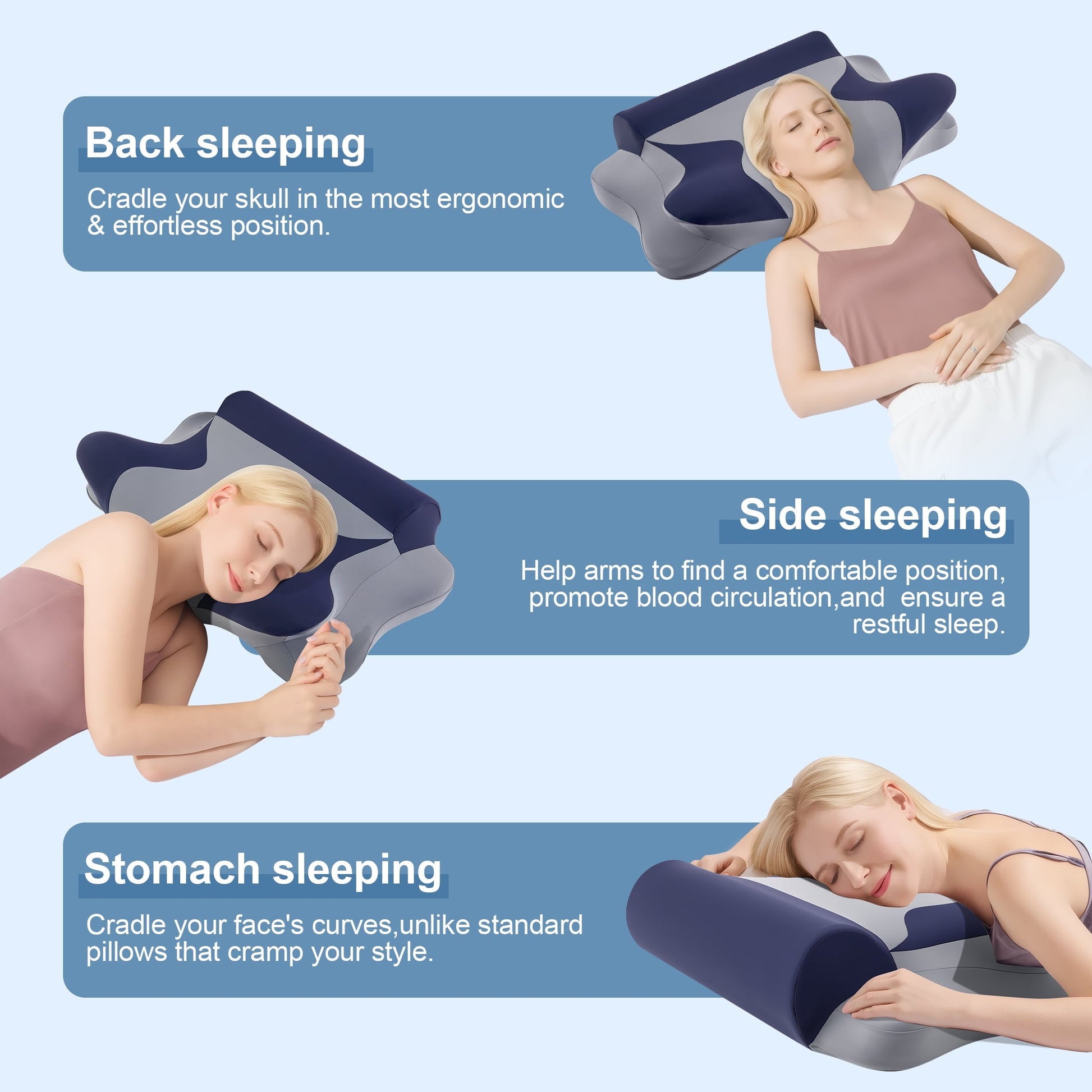 Orthopedic Support Cooling Bed Pillow for Neck & Shoulder Pain Relief, Cervical Support Comfort Pillow for Side Back Stomach Sleeper, Er... - Ergonomic Memory Foam Pillow for Neck Pain Support Detail