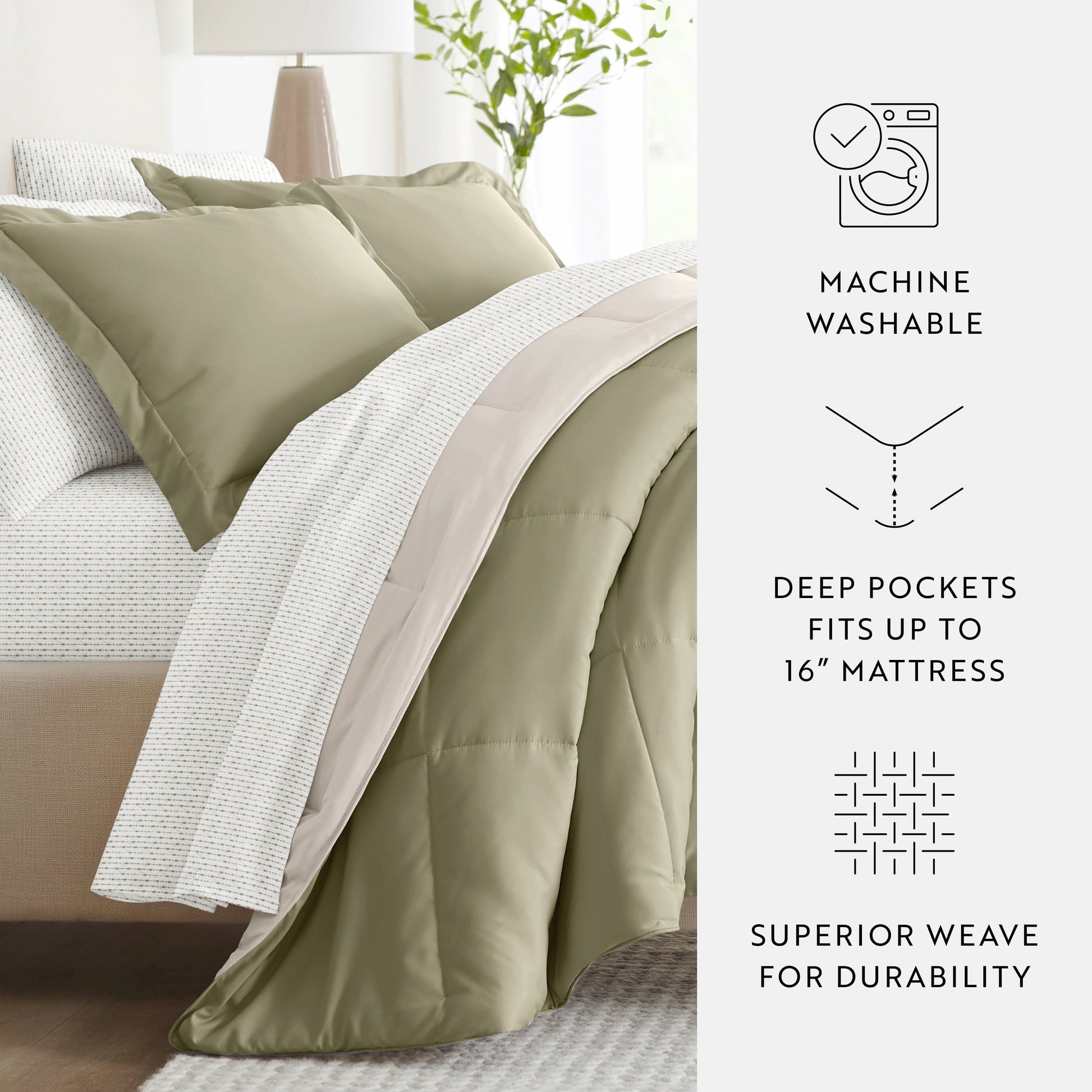 Fluffy Down Alternative 5 Piece Bedding Bundle, Reversible Comforter and Patterned Sheet Set, Twin - All-Season Down Alternative Comforter Insert Detail