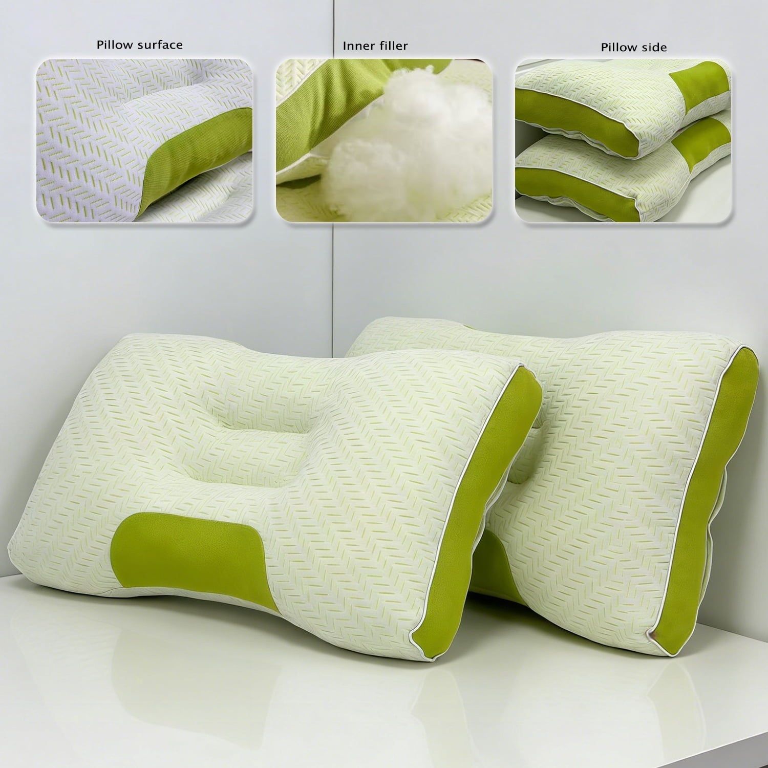 Orthopedic Support 2-Pack Bamboo Fiber Bed Pillow (29.13" x 18.9") - A-Class Safe and Cooling - Ergonomic Memory Foam Pillow for Neck Pain Support Detail