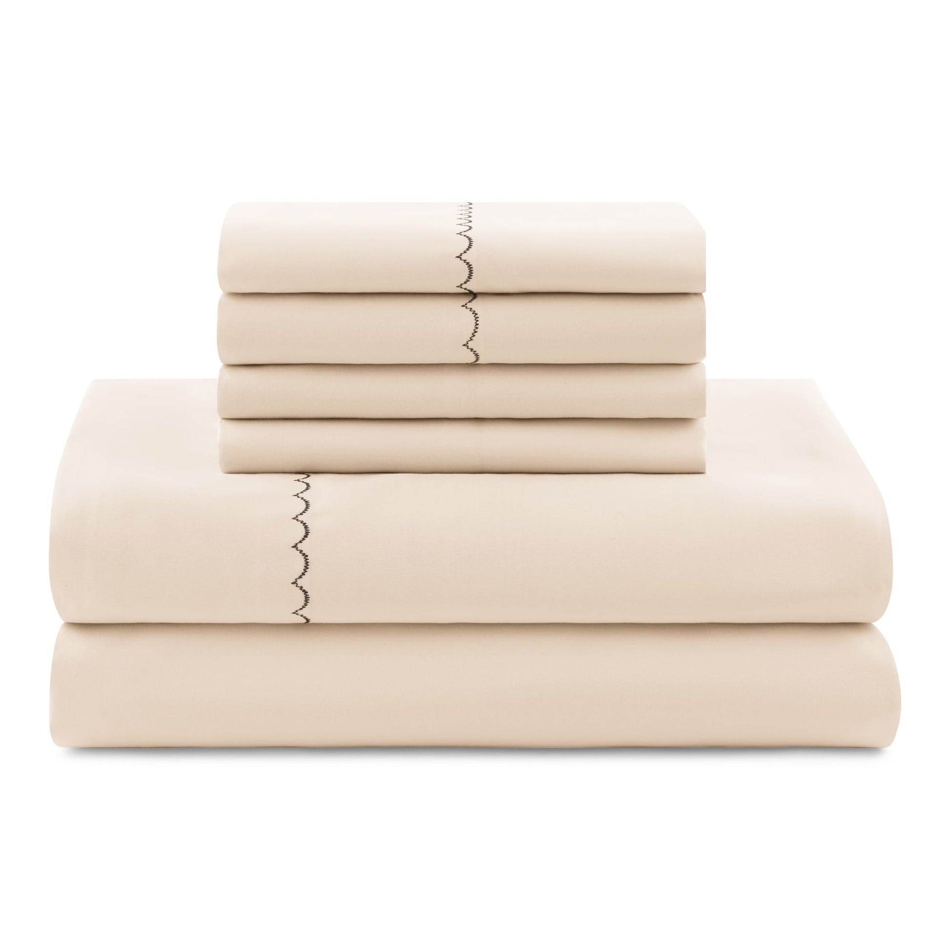 Hypoallergenic Cloud Soft Touch Bed in a Bag 11-Piece Reversible Tan & Black Striped Comforter Set with Sheets, Queen - Luxurious Quilted Duvet Cover Set Detail