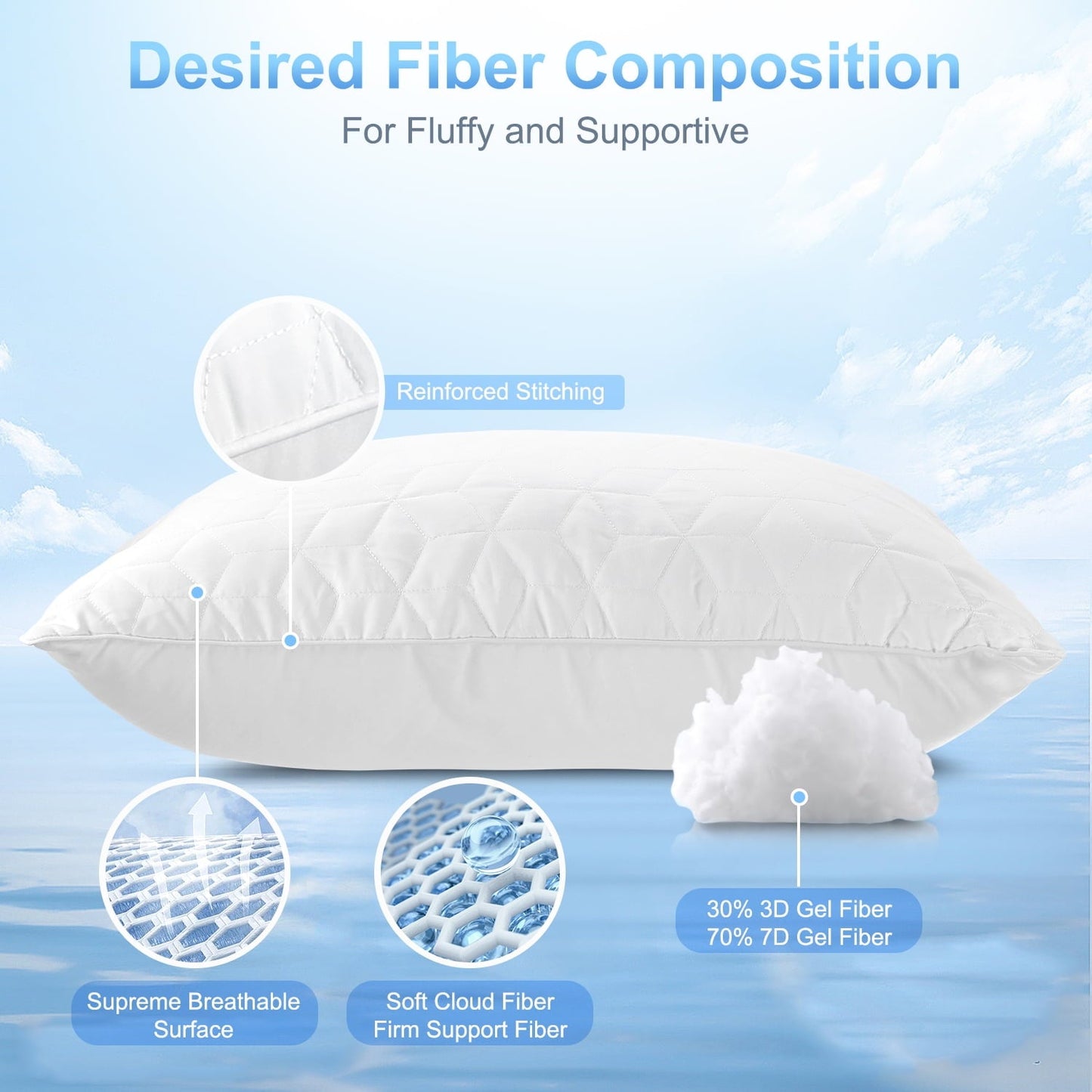 Orthopedic Support Bed Pillows for Sleeping 2 pack, King Size Cooling Pillows Hotel Quality with Premium Soft Down Alternative Fill for ... - Hotel Quality Plush Sleeping Pillows Detail