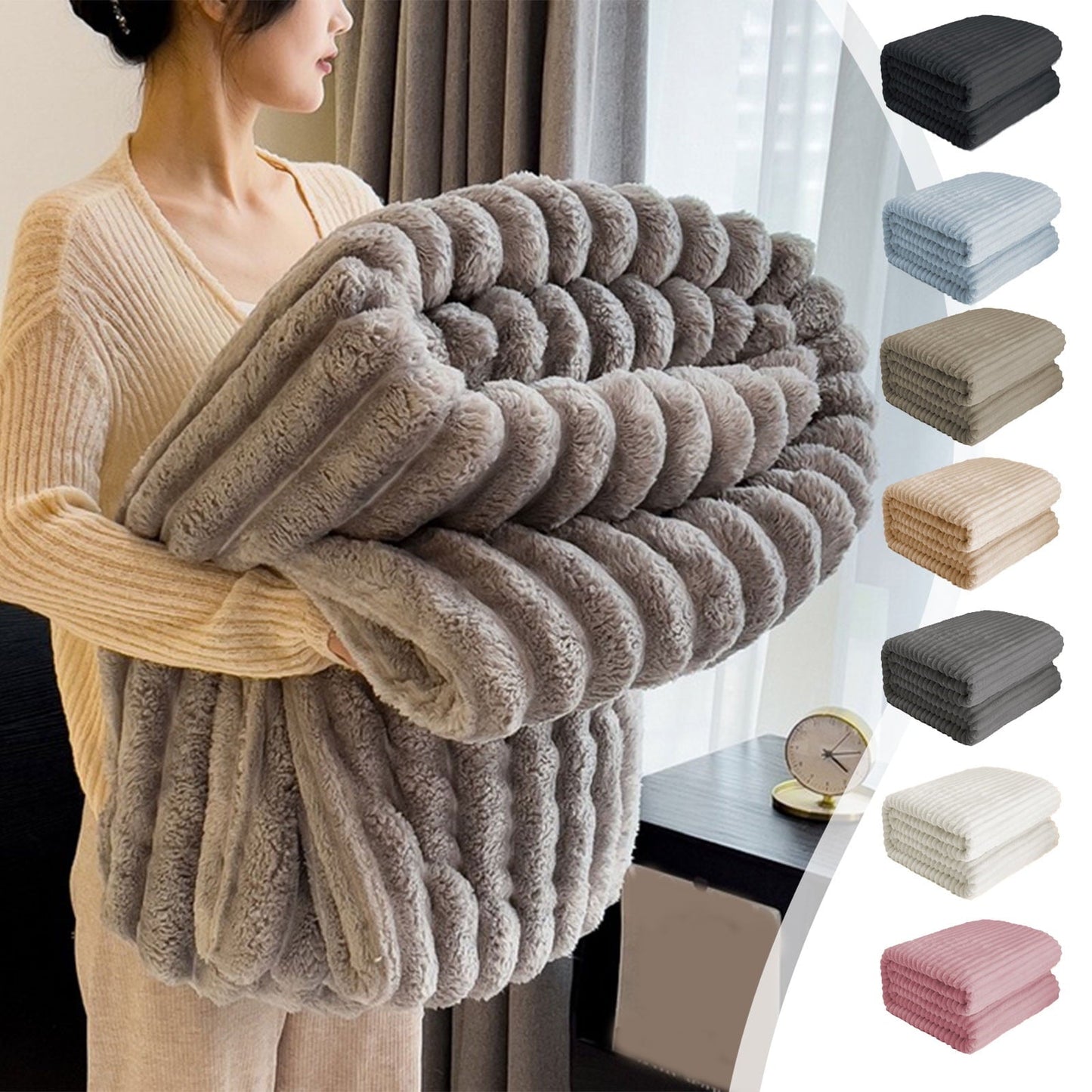 Reversible Sherpa Bunny Blanket, Super Soft & Warm Faux Rabbit Fur Throw Blanket, Lightweight Microfiber Machine Washable for Bedroom, ... - Lightweight Plush Warm Blanket for All Seasons Detail