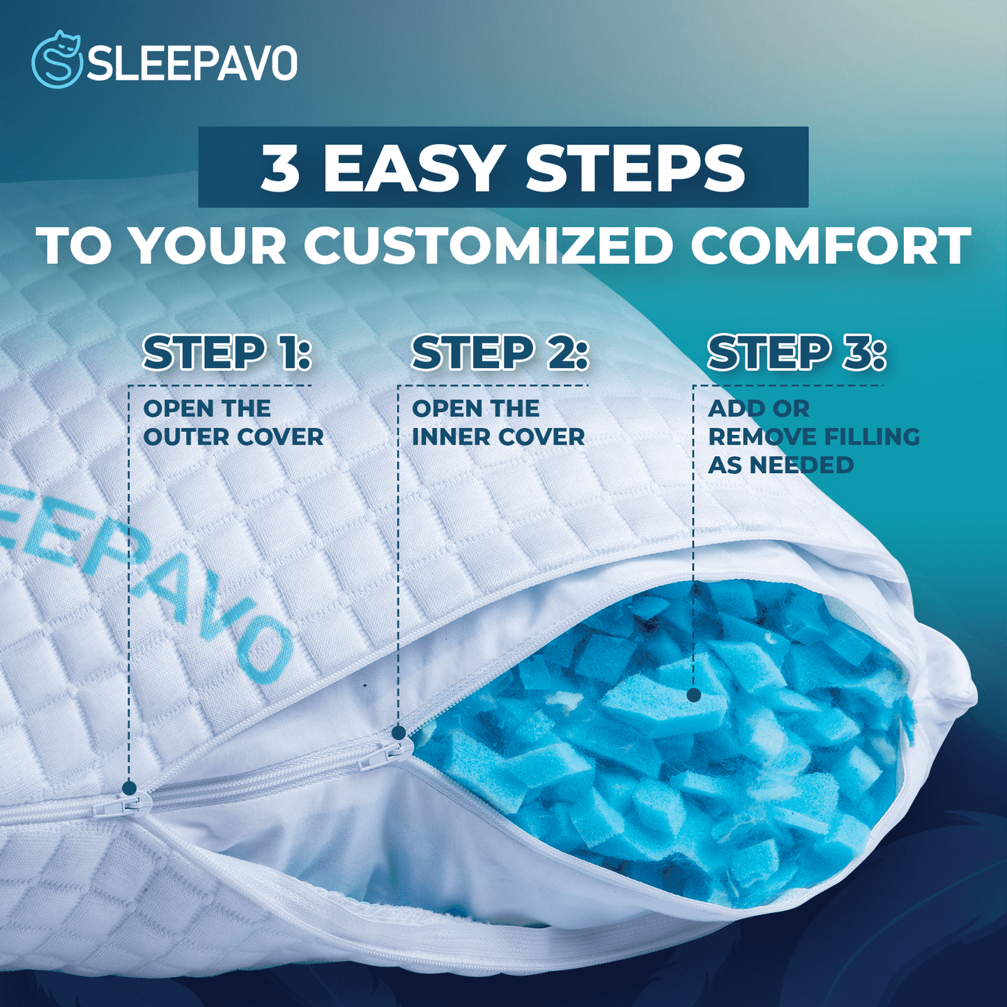 Decorative Plump Adjustable Shredded Memory Foam Pillows Queen Size Set of 2 - Extra Soft Cooling Bamboo Bed Pillows for Sleeping - Ba... - Ergonomic Memory Foam Pillow for Neck Pain Support Detail