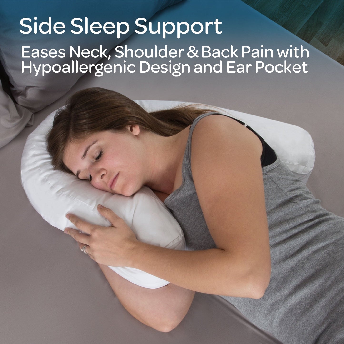 Decorative Plump Bluestone Contour Side Sleeper Pillow with Ear Pocket for Pain Relief - Hotel Quality Plush Sleeping Pillows Detail