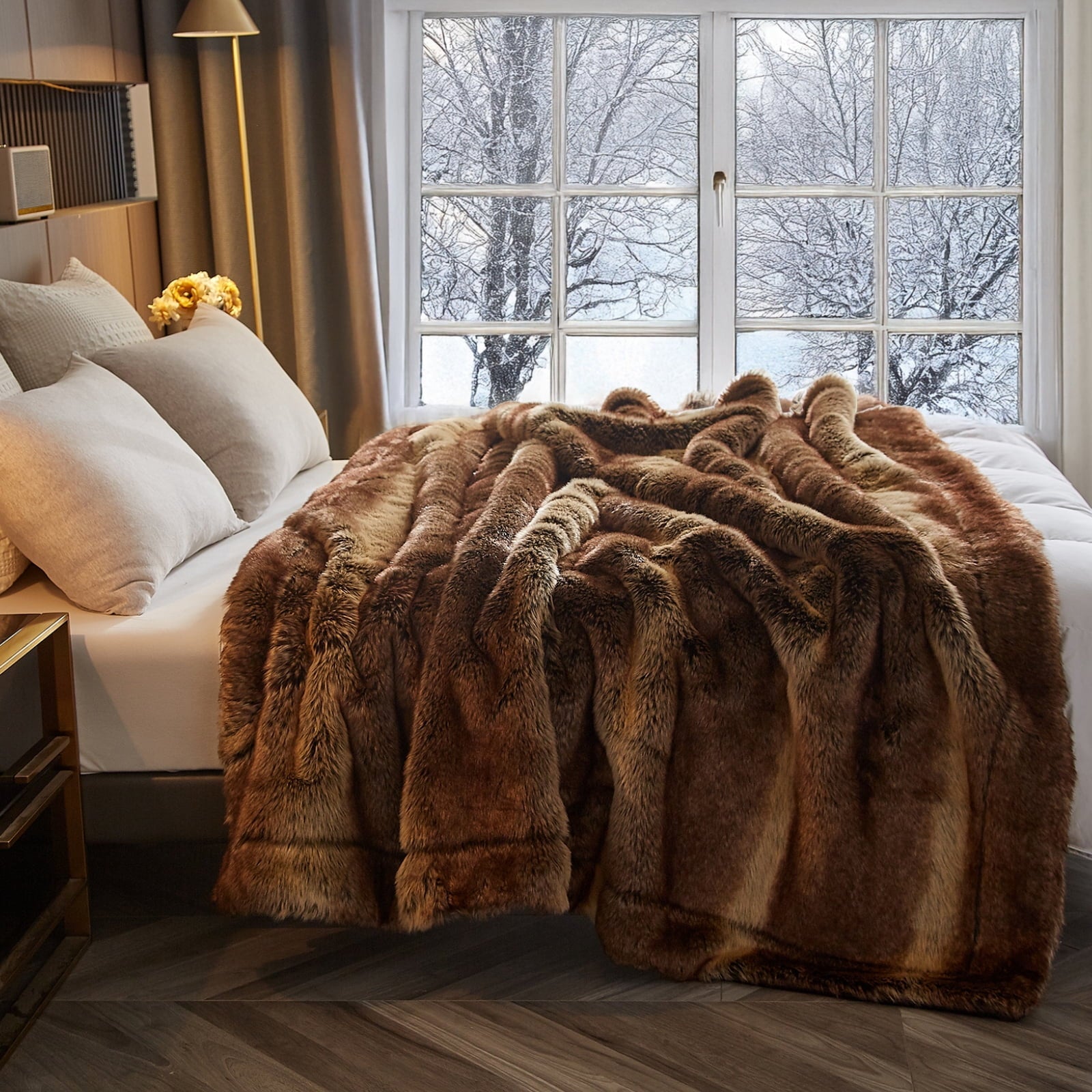 Cozy Fleece Luxury Faux Fur Throw Blanket for Bed Super Thick Warm Long Fluff Fuzzy Blankets for Bedroom Living Room, 60" x 80", ... - Luxury Knitted Decorative Throw Blanket with Fringes Detail