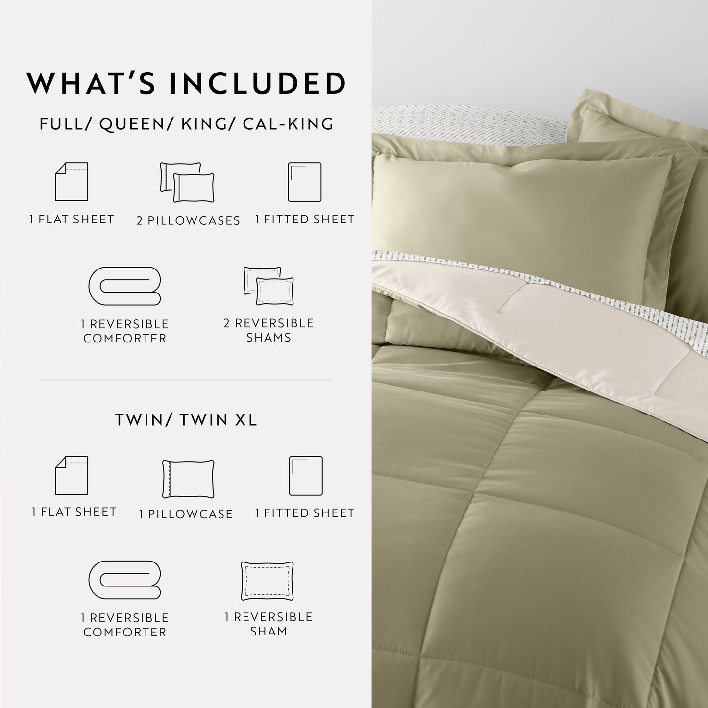 Fluffy Down Alternative 5 Piece Bedding Bundle, Reversible Comforter and Patterned Sheet Set, Twin - All-Season Down Alternative Comforter Insert Detail