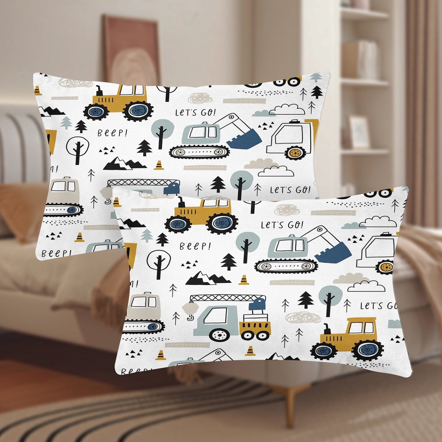 Wrinkle-Resistant Cartoon Excavator Sheet Set for Kids Boys Truck Construction Bedding Set Engineering Vehicle Bed Sheet Sets with 1 Fi... - Cooling Hotel Quality Bedding Sheets and Pillowcases Detail