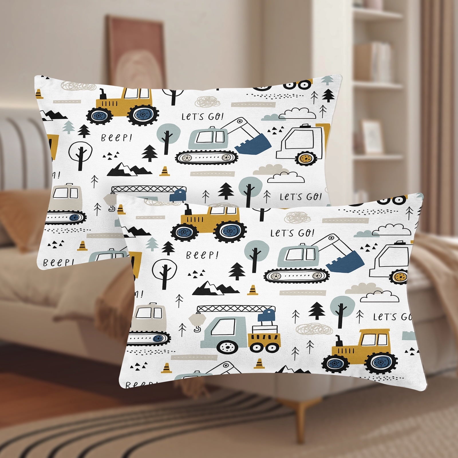 Wrinkle-Resistant Cartoon Excavator Sheet Set for Kids Boys Truck Construction Bedding Set Engineering Vehicle Bed Sheet Sets with 1 Fi... - Cooling Hotel Quality Bedding Sheets and Pillowcases Detail