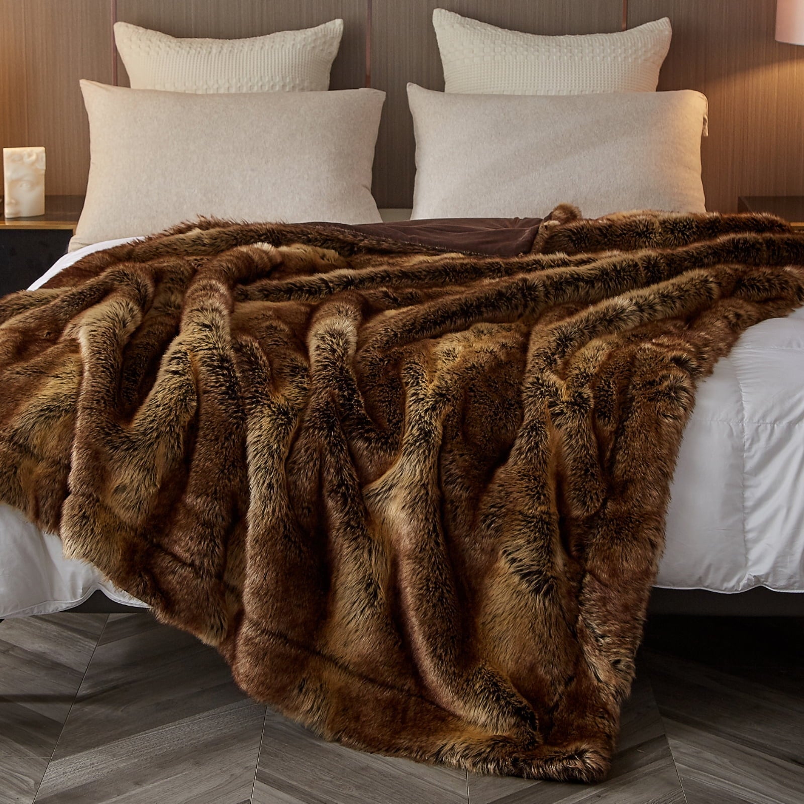 Cozy Fleece Luxury Faux Fur Throw Blanket for Bed Super Thick Warm Long Fluff Fuzzy Blankets for Bedroom Living Room, 60" x 80", ... - Luxury Knitted Decorative Throw Blanket with Fringes Detail