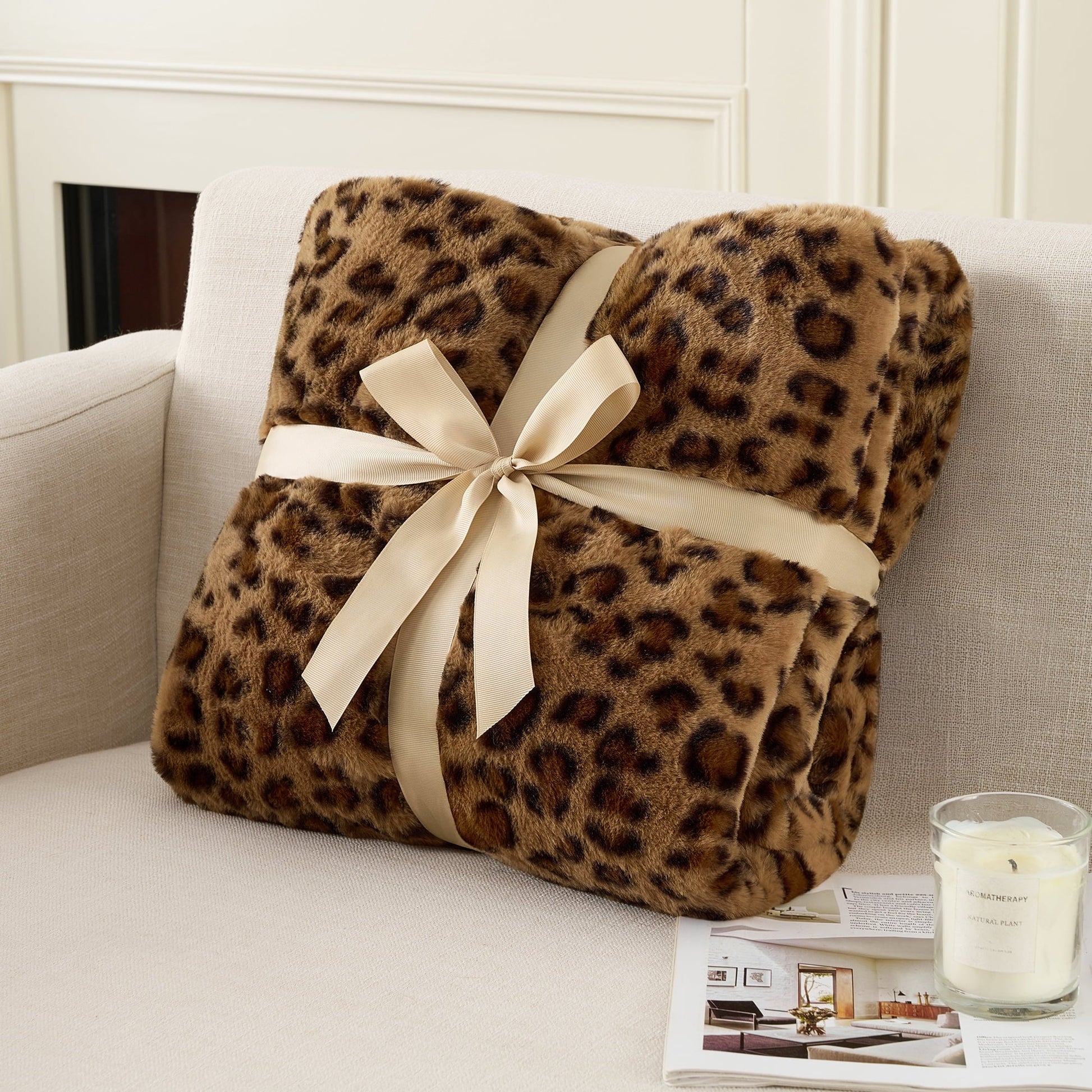 Lightweight Warm Leopard Print Throw Blanket Soft Cozy Fluffy Plush Cheetah Print Blanket for Home Decor,50"x60",Brown - Luxury Knitted Decorative Throw Blanket with Fringes Detail