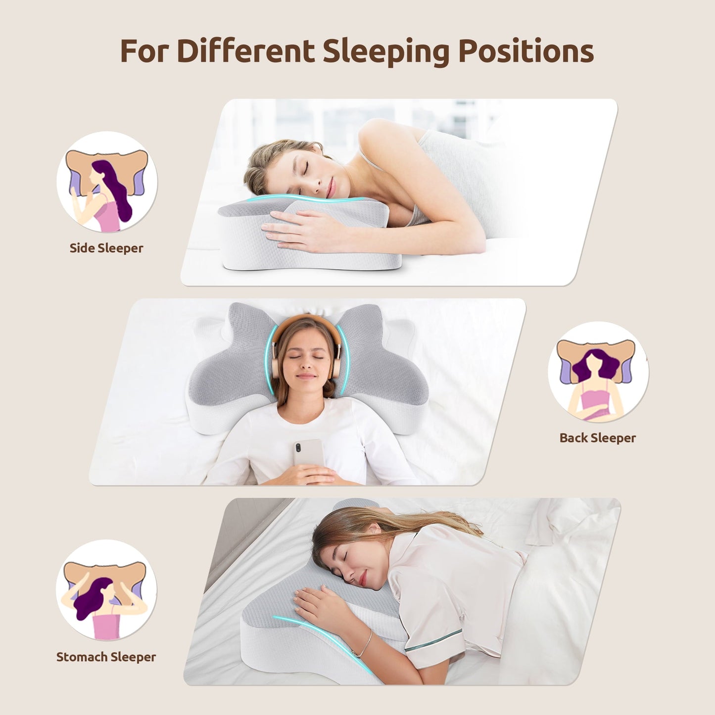 Orthopedic Support Memory Foam Pillow for Neck Pain Relief Cervical Sleepers Standard/Queen Gray - Hotel Quality Plush Sleeping Pillows Detail