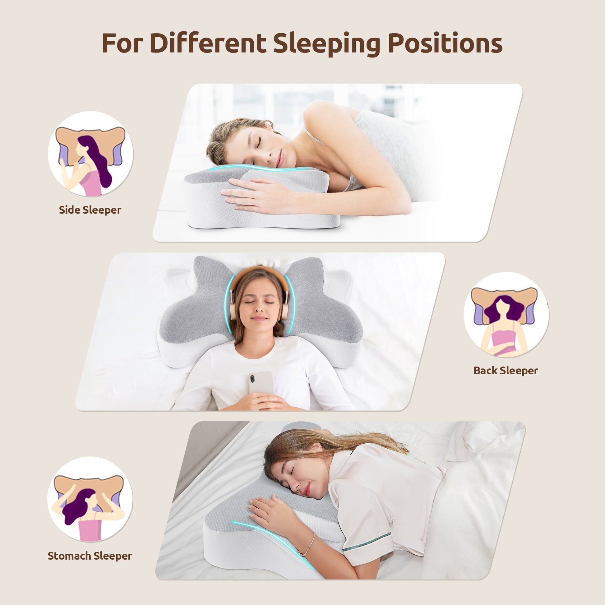 Orthopedic Support Memory Foam Pillow for Neck Pain Relief Cervical Sleepers Standard/Queen Gray - Hotel Quality Plush Sleeping Pillows Detail