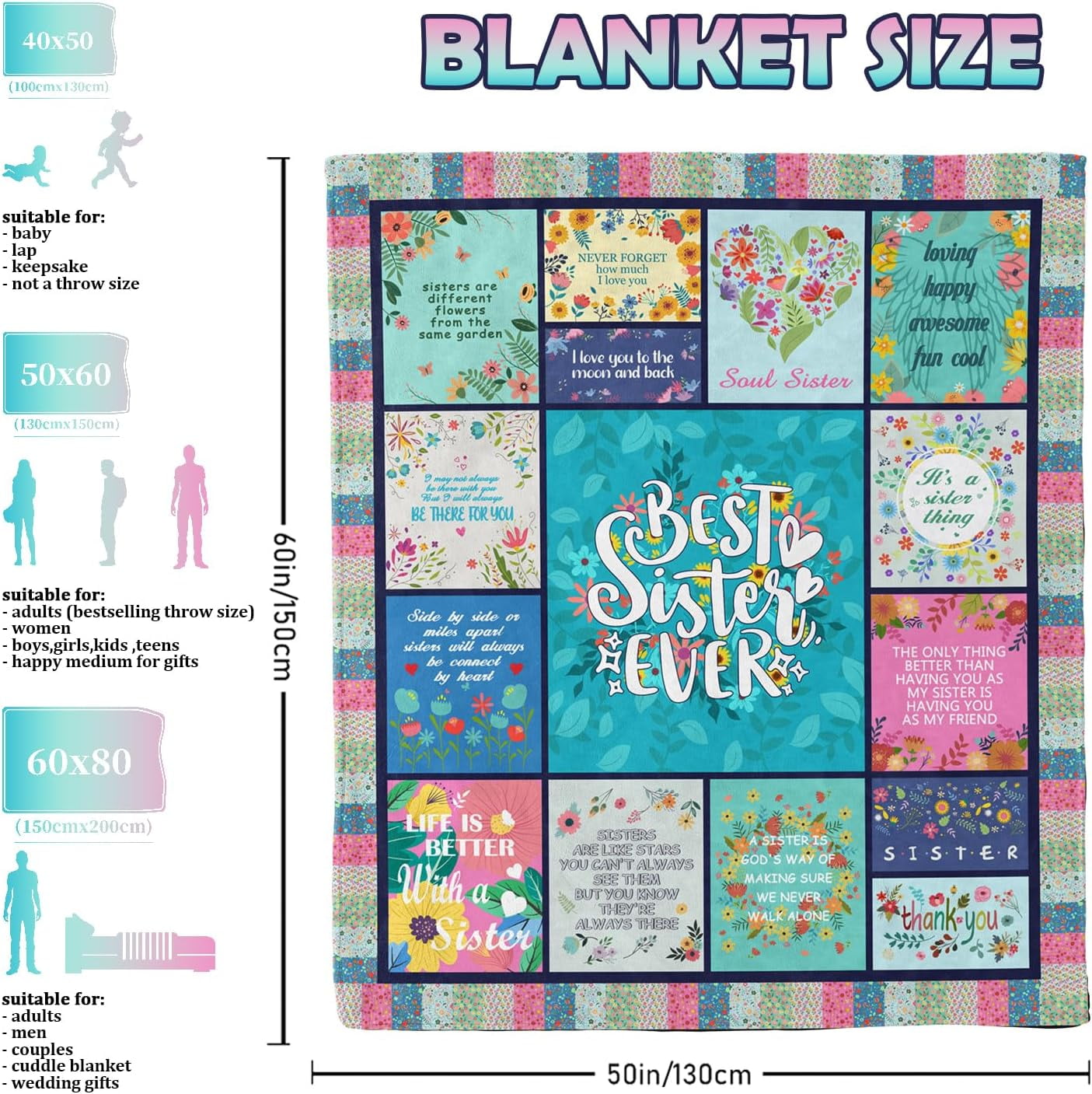 Decorative Knitted Sister Gifts Blanket for Birthday, Mother's Day, Christmas - Big Sister Gift Ideas - Super Soft Reversible Sherpa Flannel Blanket Detail