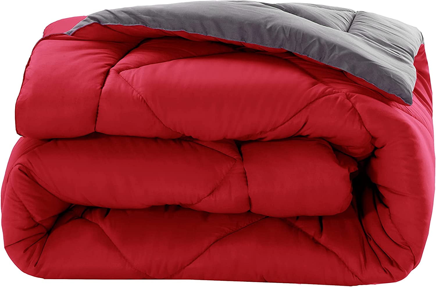 Heavyweight Warmth Reversible 3pc Comforter Set- Available In A Few Sizes And Colors , Full/Queen, Red/Gray - Cloud-Like Soft Lightweight Bed Comforter Detail