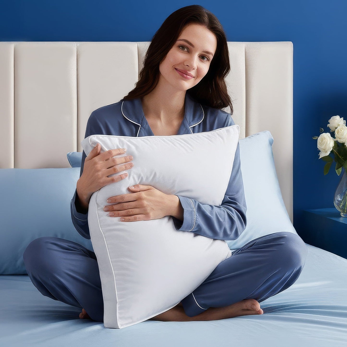 Fluffy Shredded Queen Bed Pillow, 26"L x 18" W, Set of 2, Soft and High-Quality, Gusseted Pillow for All Sleep Positions (White) - Hotel Quality Plush Sleeping Pillows Detail