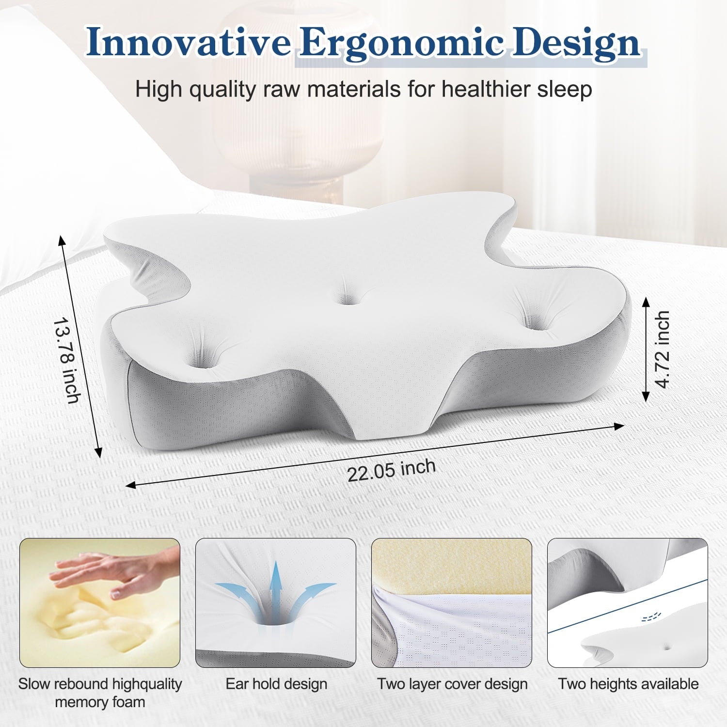 Ergonomic Memory Foam Cervical Pillow for Neck and Shoulder, Ergonomic Side Sleeper Pillow for Neck Support, Contour Memory Foam Pillows fo... - Ergonomic Memory Foam Pillow for Neck Pain Support Detail